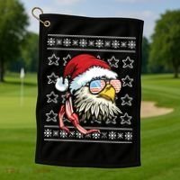 Ugly Christmas Sweater Usa Flag Bald Eagle Christmas Gift Golf Towel thumb 1