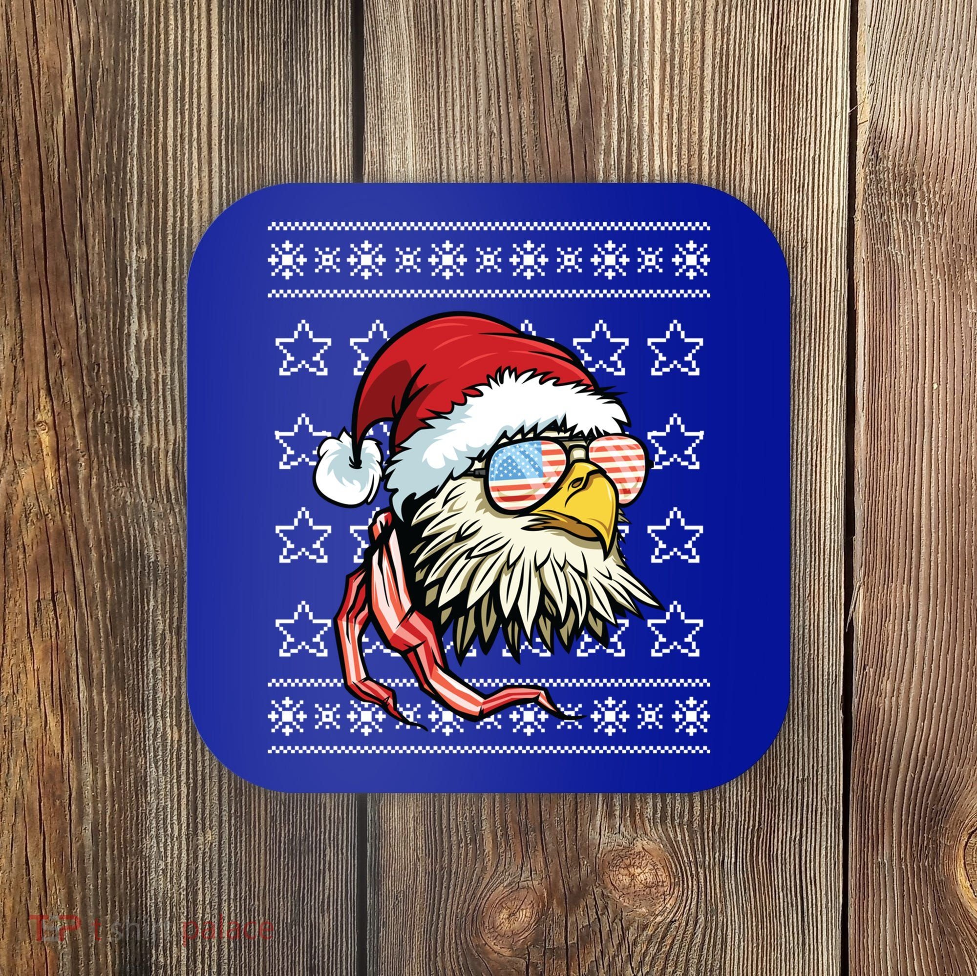 Ugly Christmas Sweater Usa Flag Bald Eagle Christmas Gift Coaster