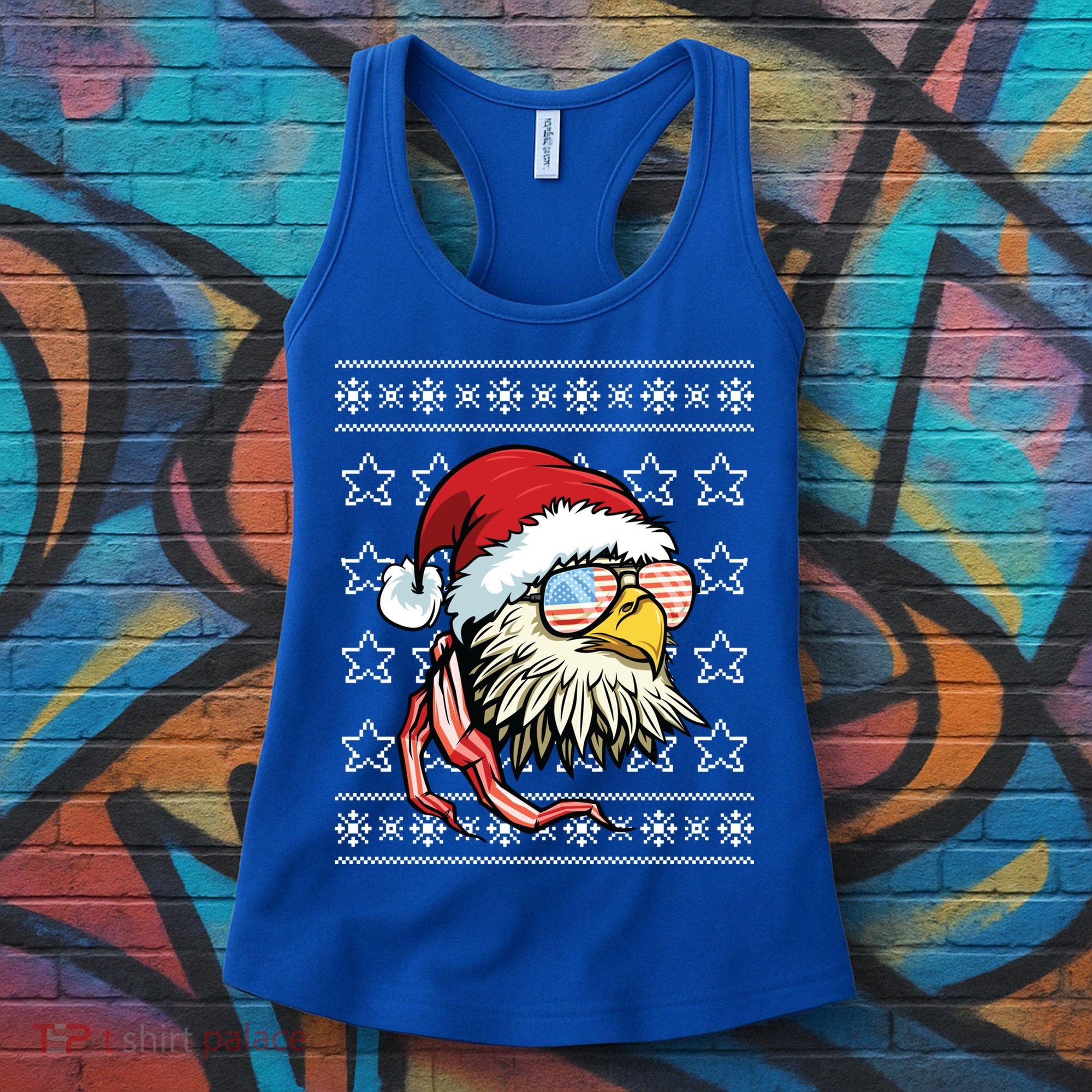 Ugly Christmas Sweater Usa Flag Bald Eagle Christmas Gift Women's Tank Top