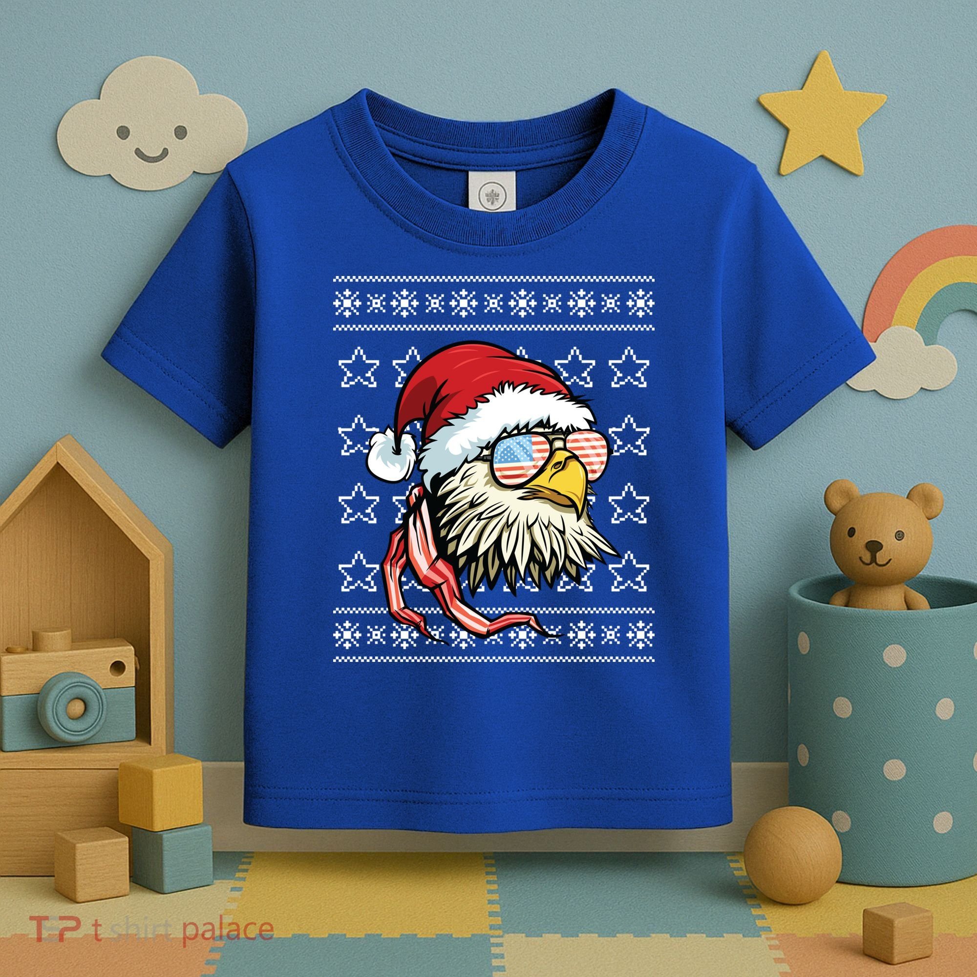 Ugly Christmas Sweater Usa Flag Bald Eagle Christmas Gift Toddler T-Shirt