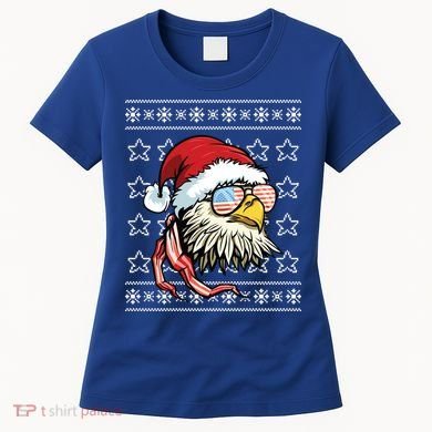 Ugly Christmas Sweater Usa Flag Bald Eagle Christmas Gift Women's T-Shirt