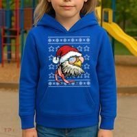 Ugly Christmas Sweater Usa Flag Bald Eagle Christmas Gift Kids Hoodie thumb 3