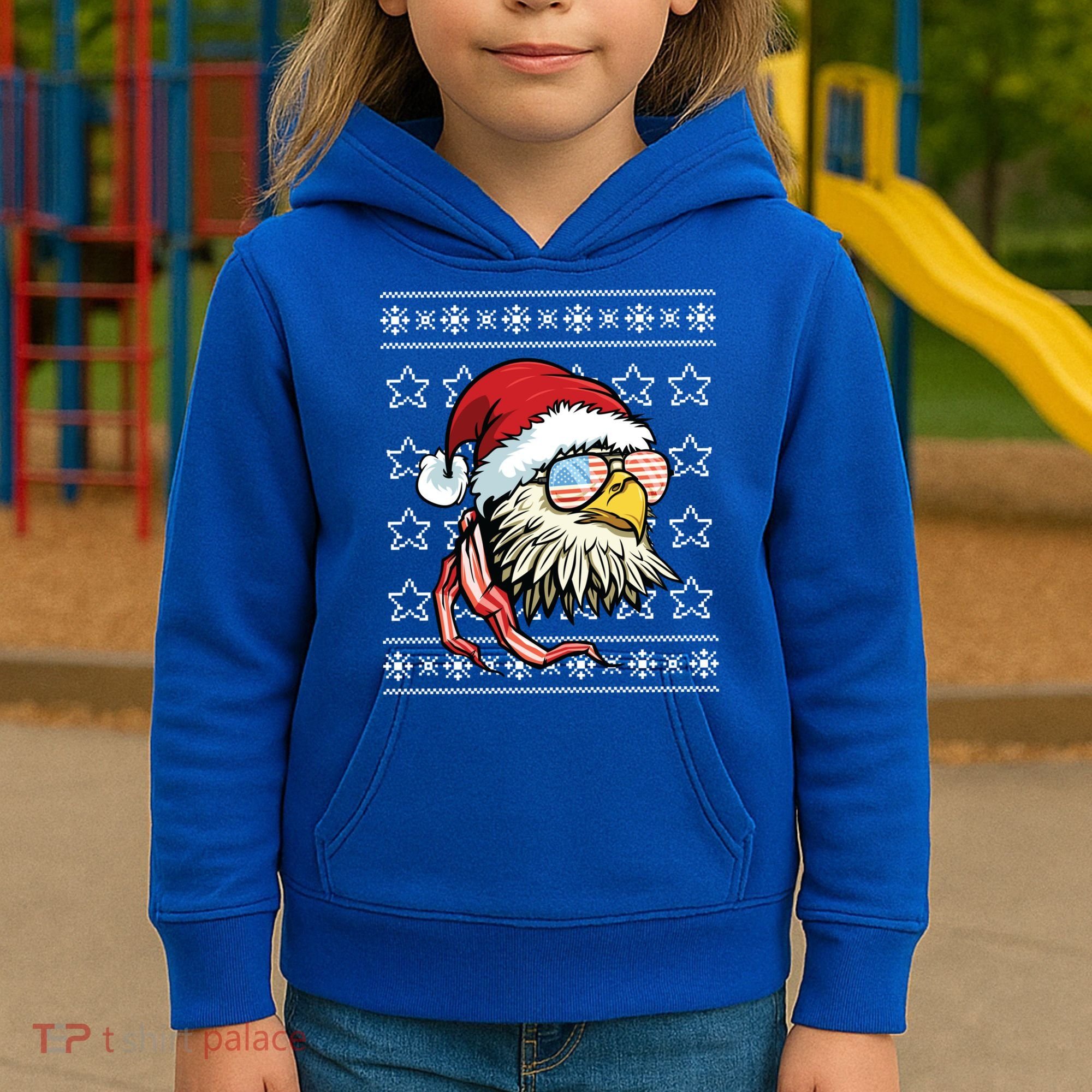 Ugly Christmas Sweater Usa Flag Bald Eagle Christmas Gift Kids Hoodie