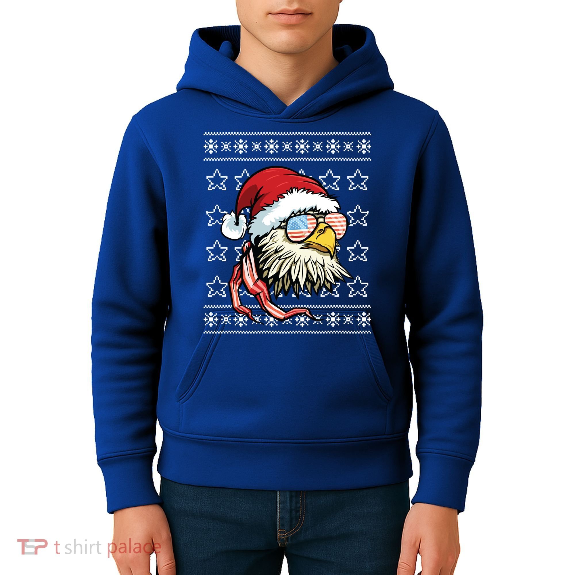 Ugly Christmas Sweater Usa Flag Bald Eagle Christmas Gift Kids Hoodie