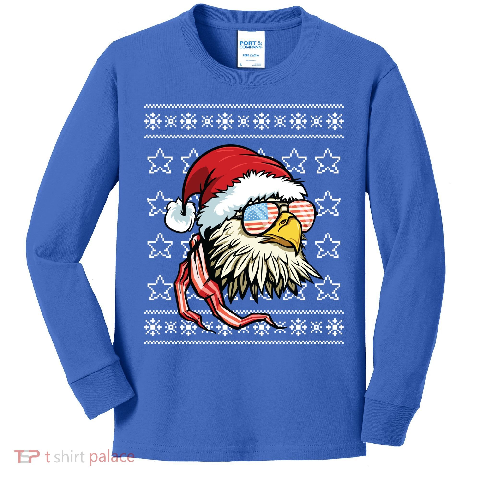 Ugly Christmas Sweater Usa Flag Bald Eagle Christmas Gift Kids Long Sleeve Shirt