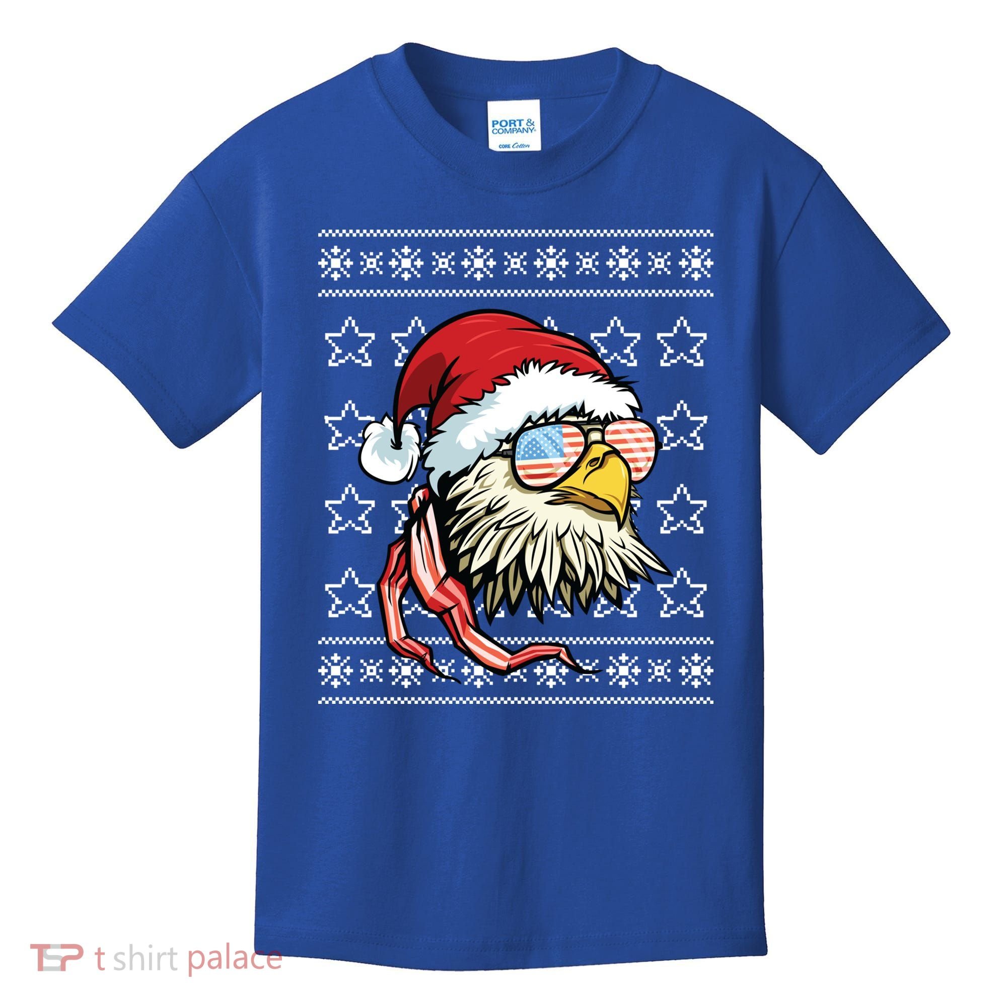 Ugly Christmas Sweater Usa Flag Bald Eagle Christmas Gift Kids T-Shirt