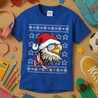 Ugly Christmas Sweater Usa Flag Bald Eagle Christmas Gift Kids T-Shirt thumb 3