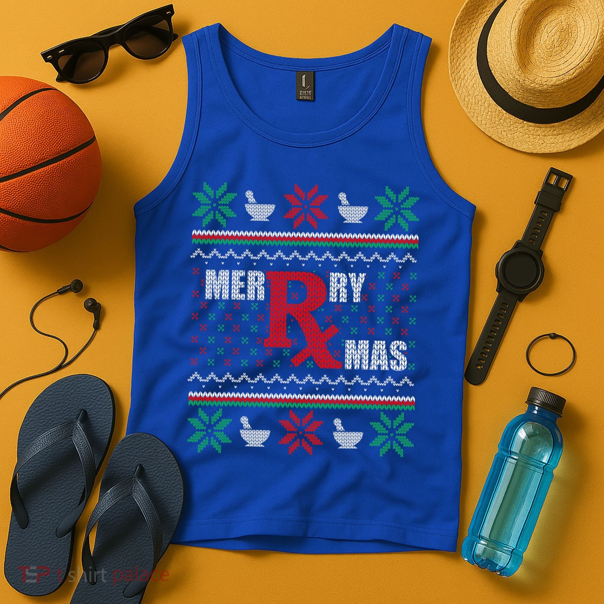 Ugly Christmas Sweater Pharmacy Tech Merry Xmas Pharmacist Gift Tank Top