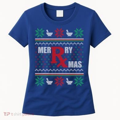 Ugly Christmas Sweater Pharmacy Tech Merry Xmas Pharmacist Gift Women's T-Shirt