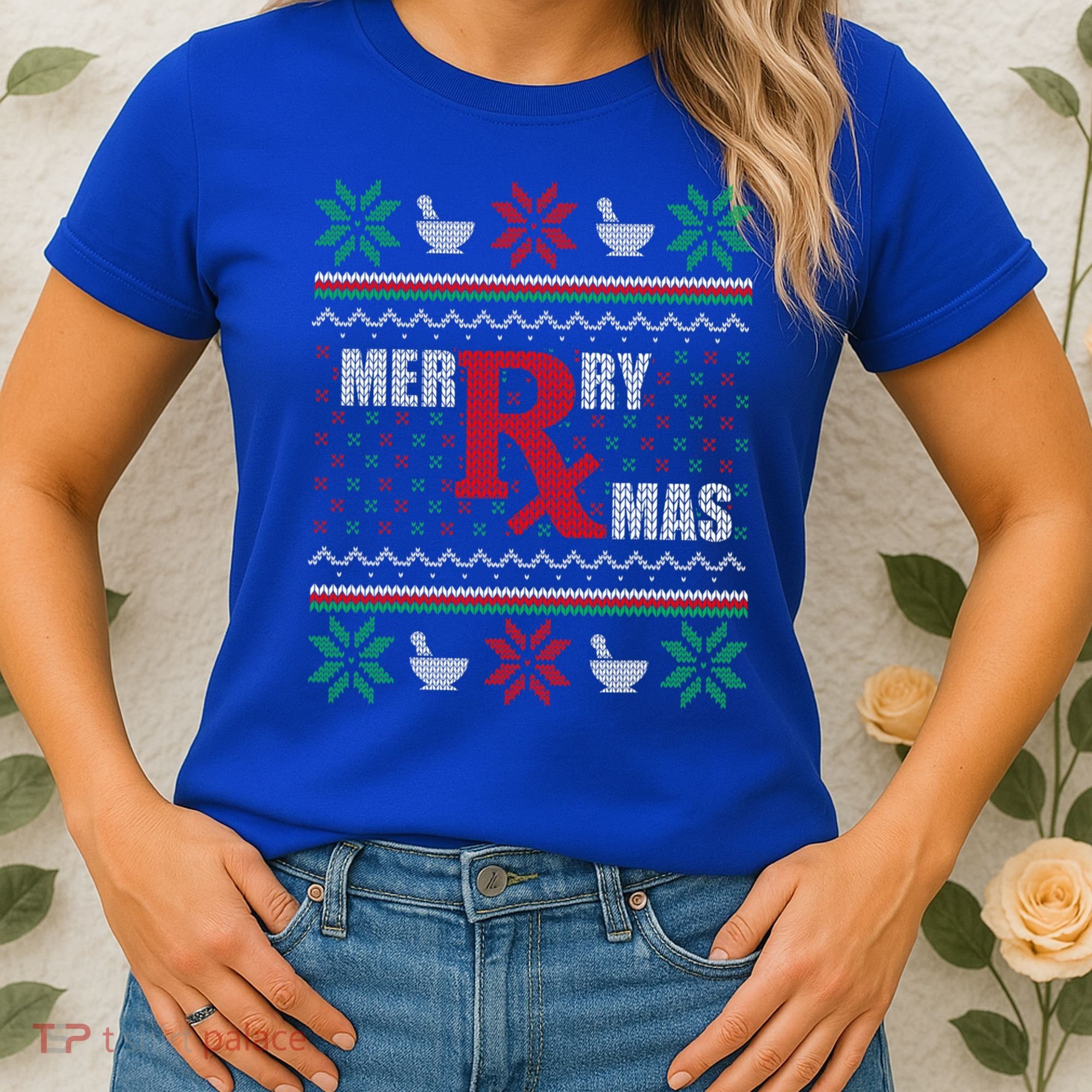 Ugly Christmas Sweater Pharmacy Tech Merry Xmas Pharmacist Gift Women's T-Shirt
