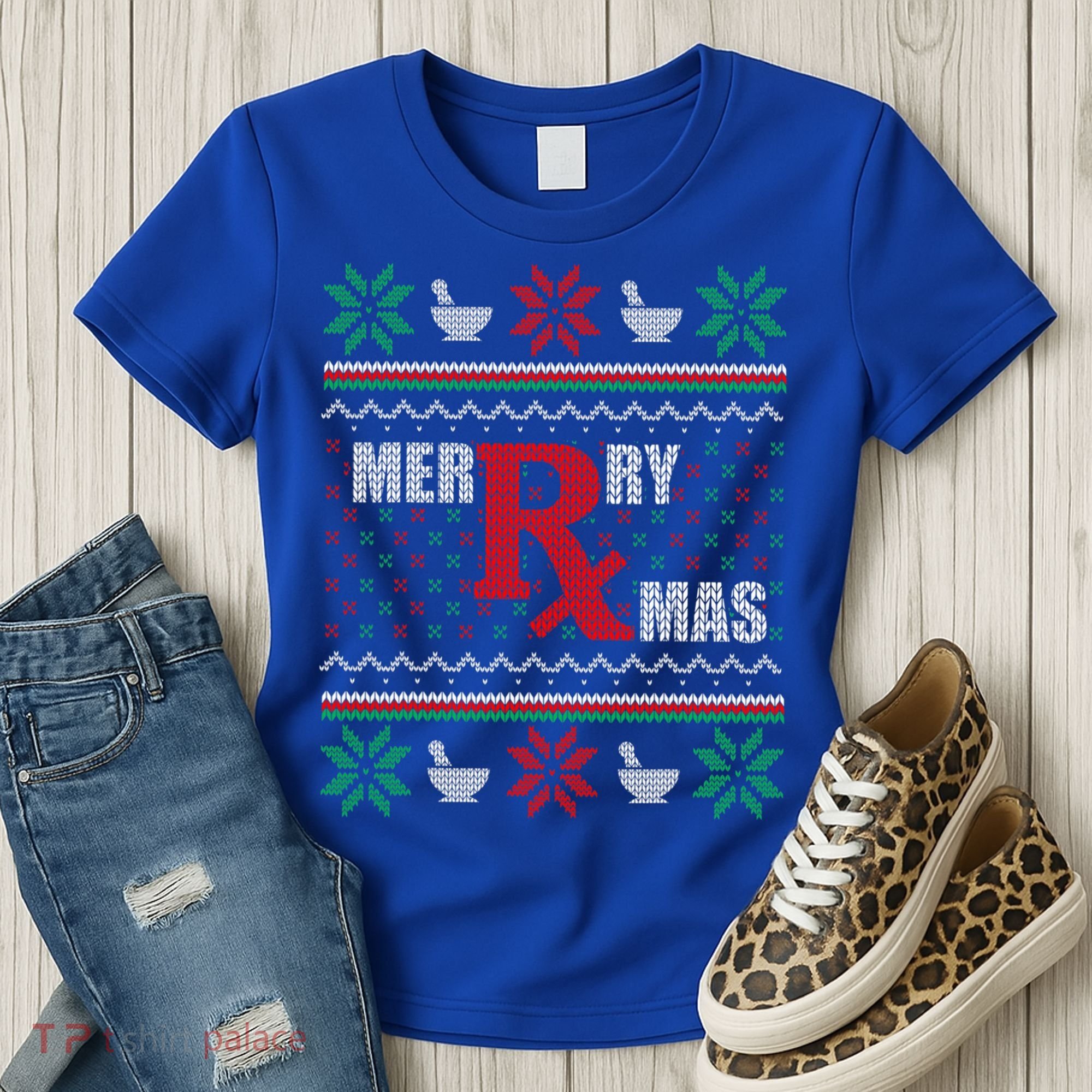 Ugly Christmas Sweater Pharmacy Tech Merry Xmas Pharmacist Gift Women's T-Shirt