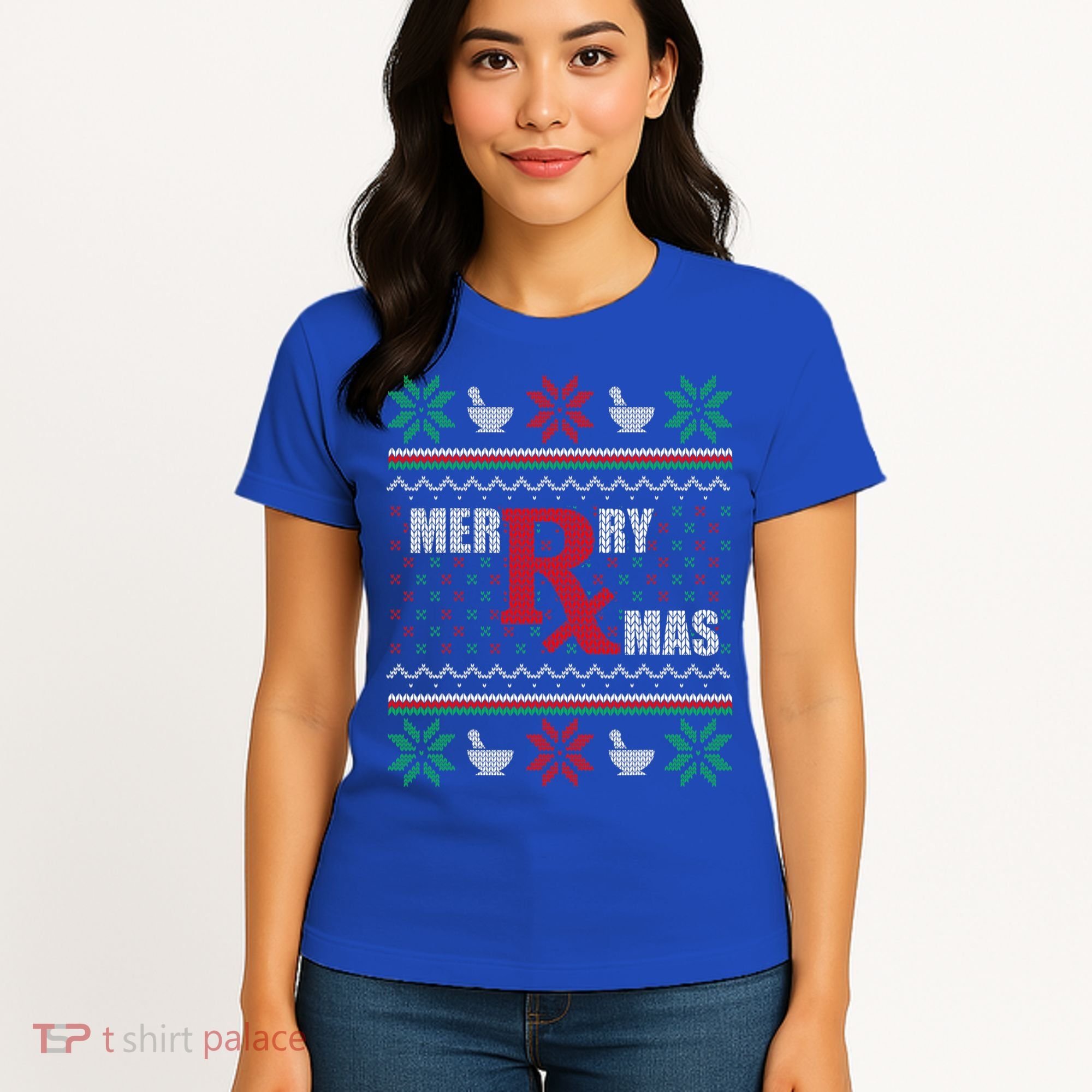 Ugly Christmas Sweater Pharmacy Tech Merry Xmas Pharmacist Gift Women's T-Shirt