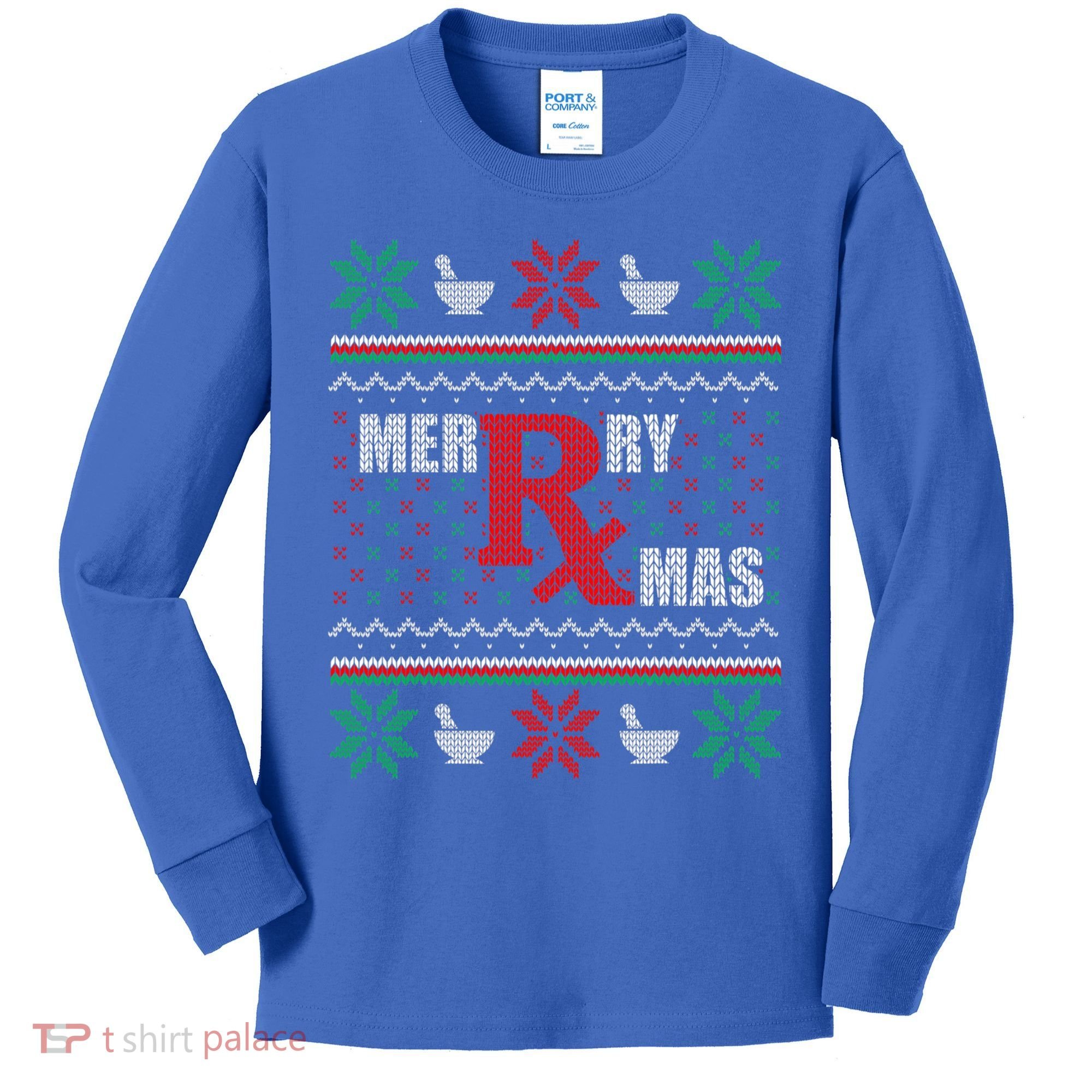 Ugly Christmas Sweater Pharmacy Tech Merry Xmas Pharmacist Gift Kids Long Sleeve Shirt
