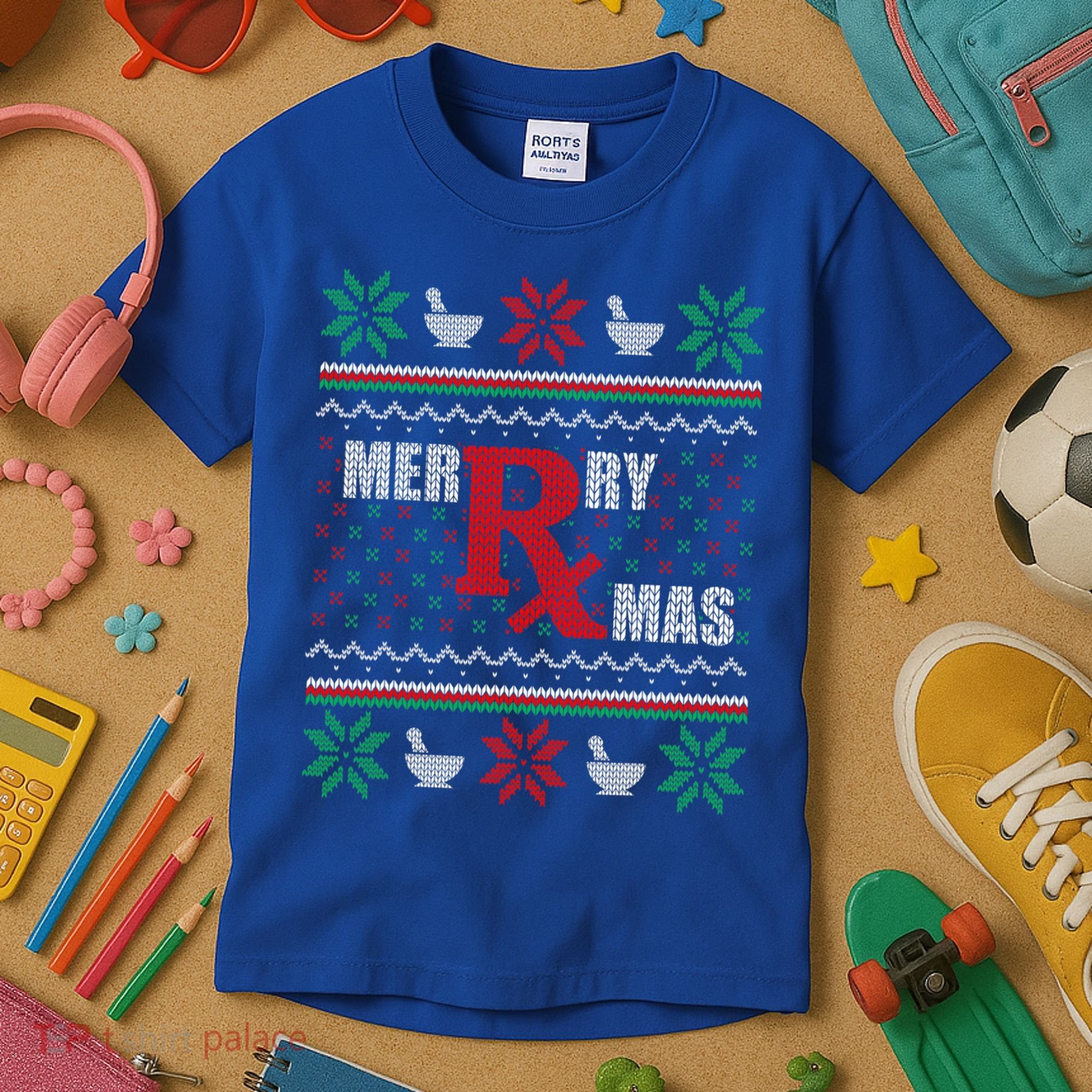 Ugly Christmas Sweater Pharmacy Tech Merry Xmas Pharmacist Gift Kids T-Shirt