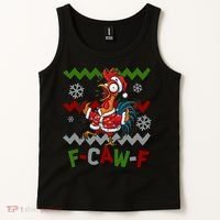 Ugly Christmas Sweater F CAW F Chicken Rooster Tank Top thumb 2