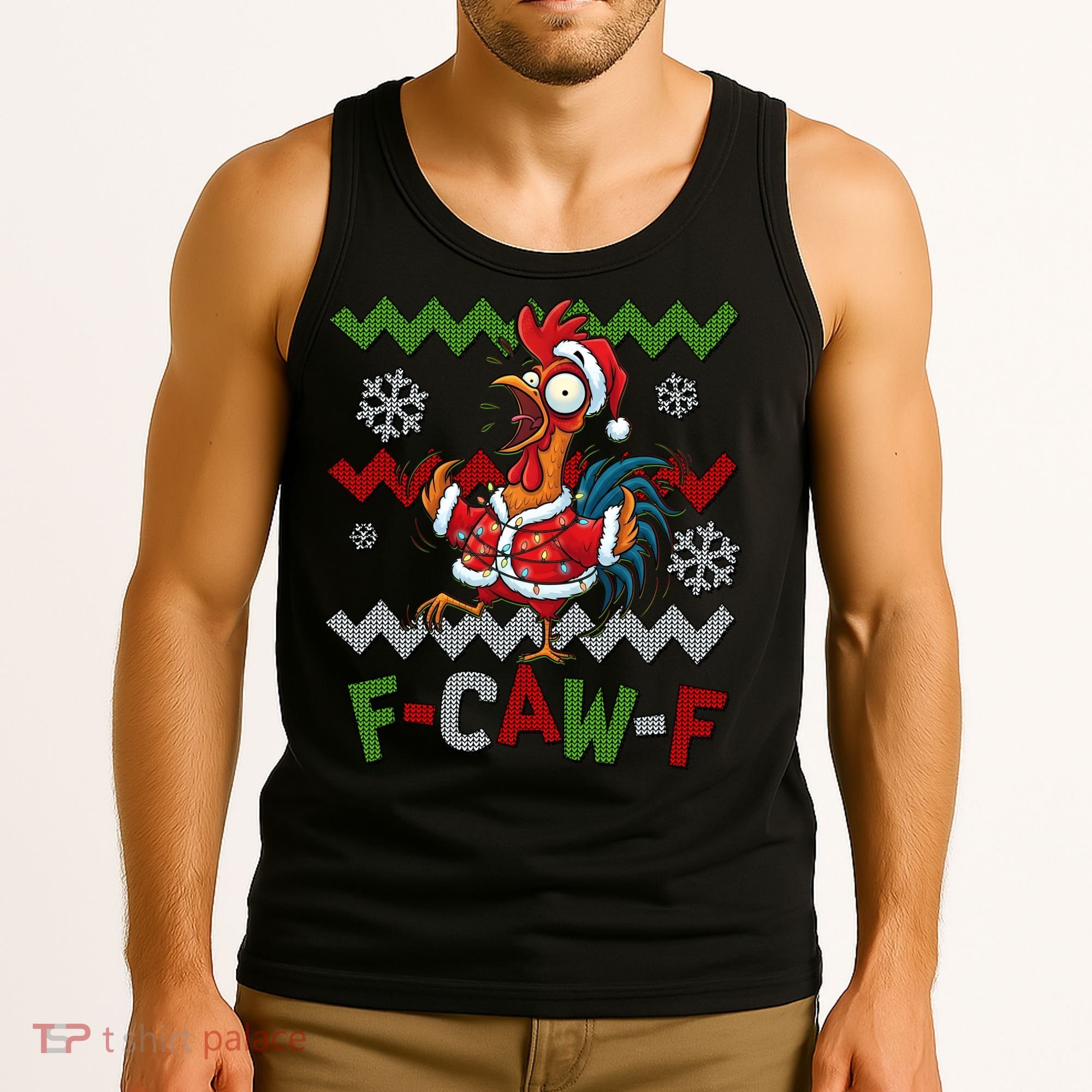 Ugly Christmas Sweater F CAW F Chicken Rooster Tank Top