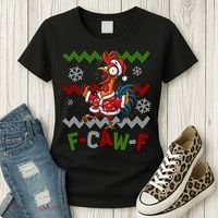 Ugly Christmas Sweater F CAW F Chicken Rooster Women's T-Shirt thumb 3