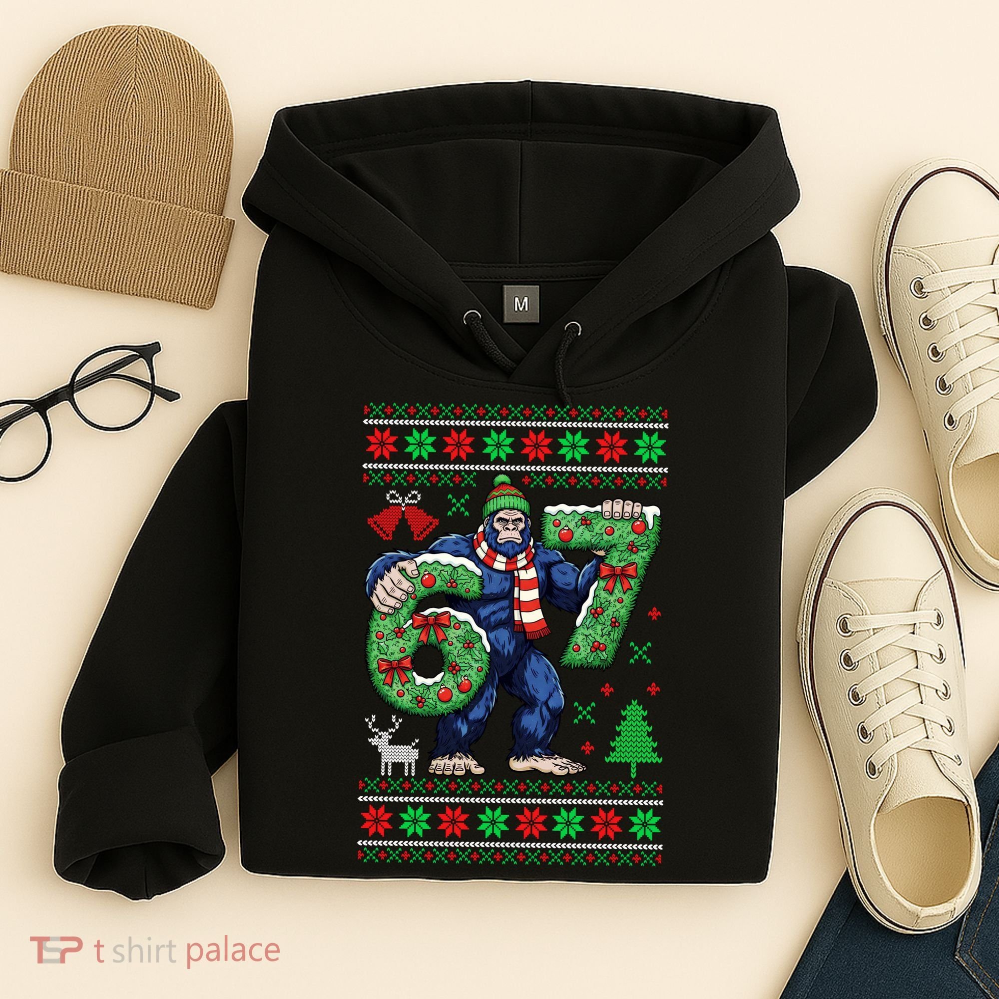 Ugly Christmas Sweater 6-7 Meme Bigfoot Santa 67 Hoodie