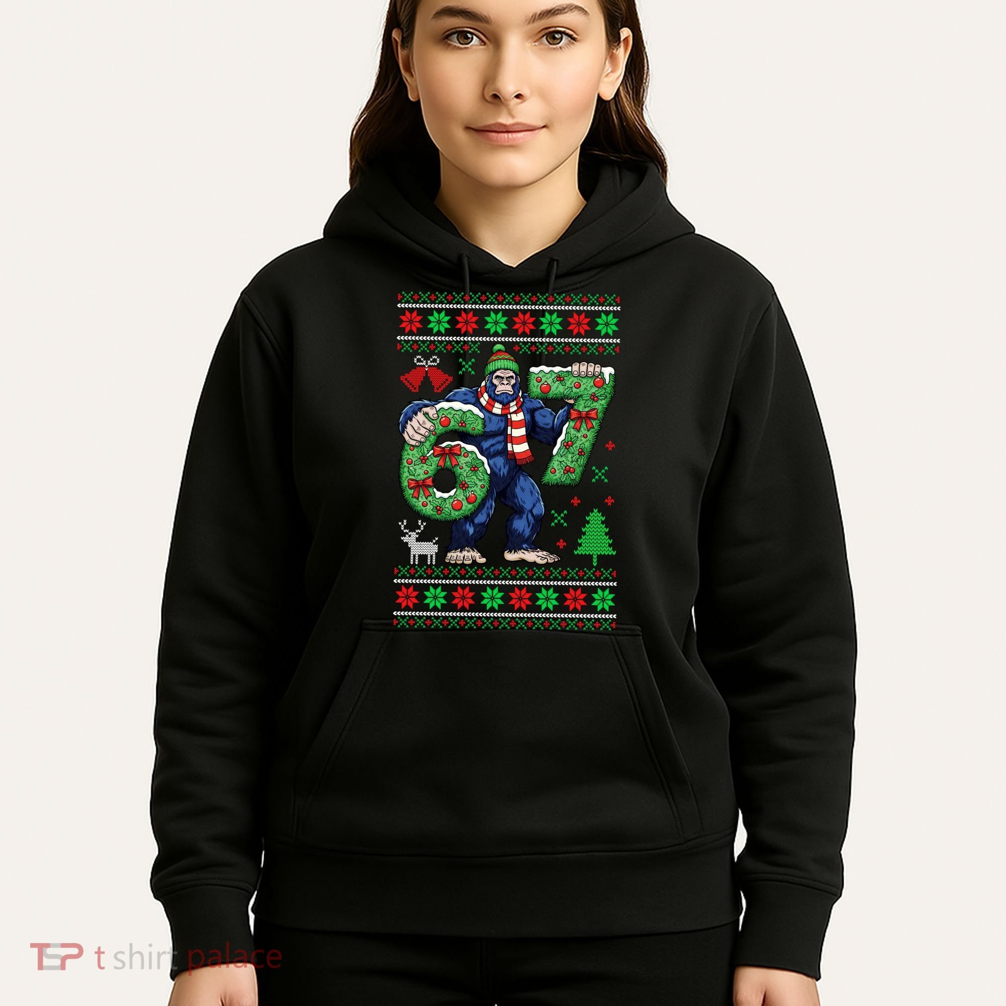 Ugly Christmas Sweater 6-7 Meme Bigfoot Santa 67 Hoodie