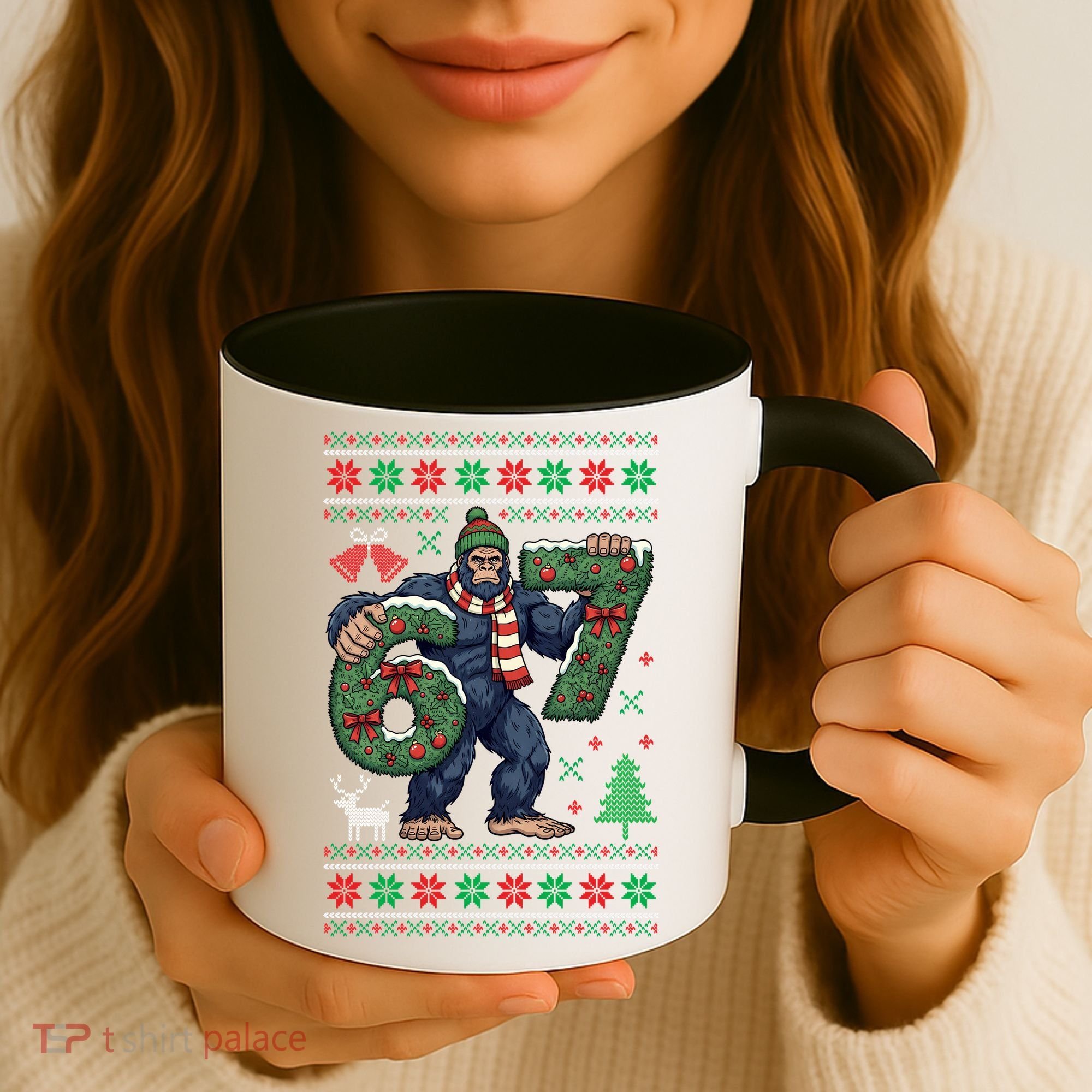 Ugly Christmas Sweater 6-7 Meme Bigfoot Santa 67 Coffee Mug