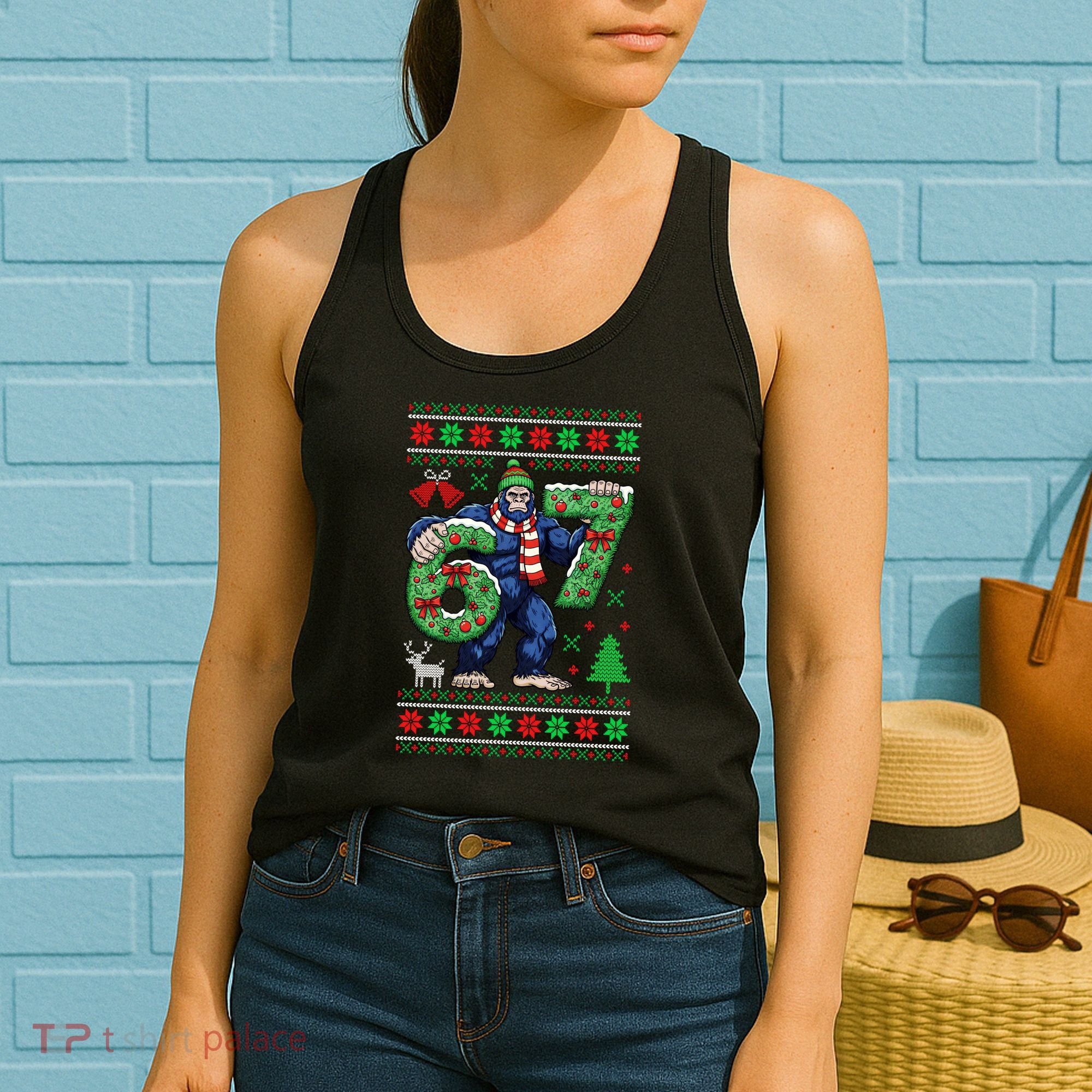 Ugly Christmas Sweater 6-7 Meme Bigfoot Santa 67 Women's Tank Top