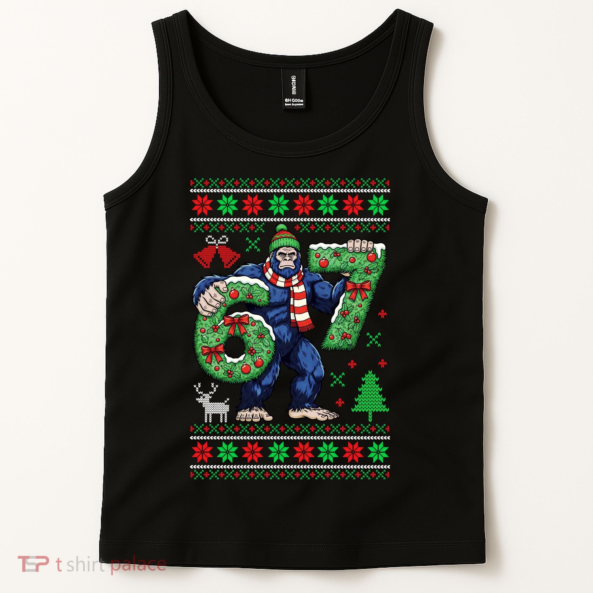 Ugly Christmas Sweater 6-7 Meme Bigfoot Santa 67 Tank Top