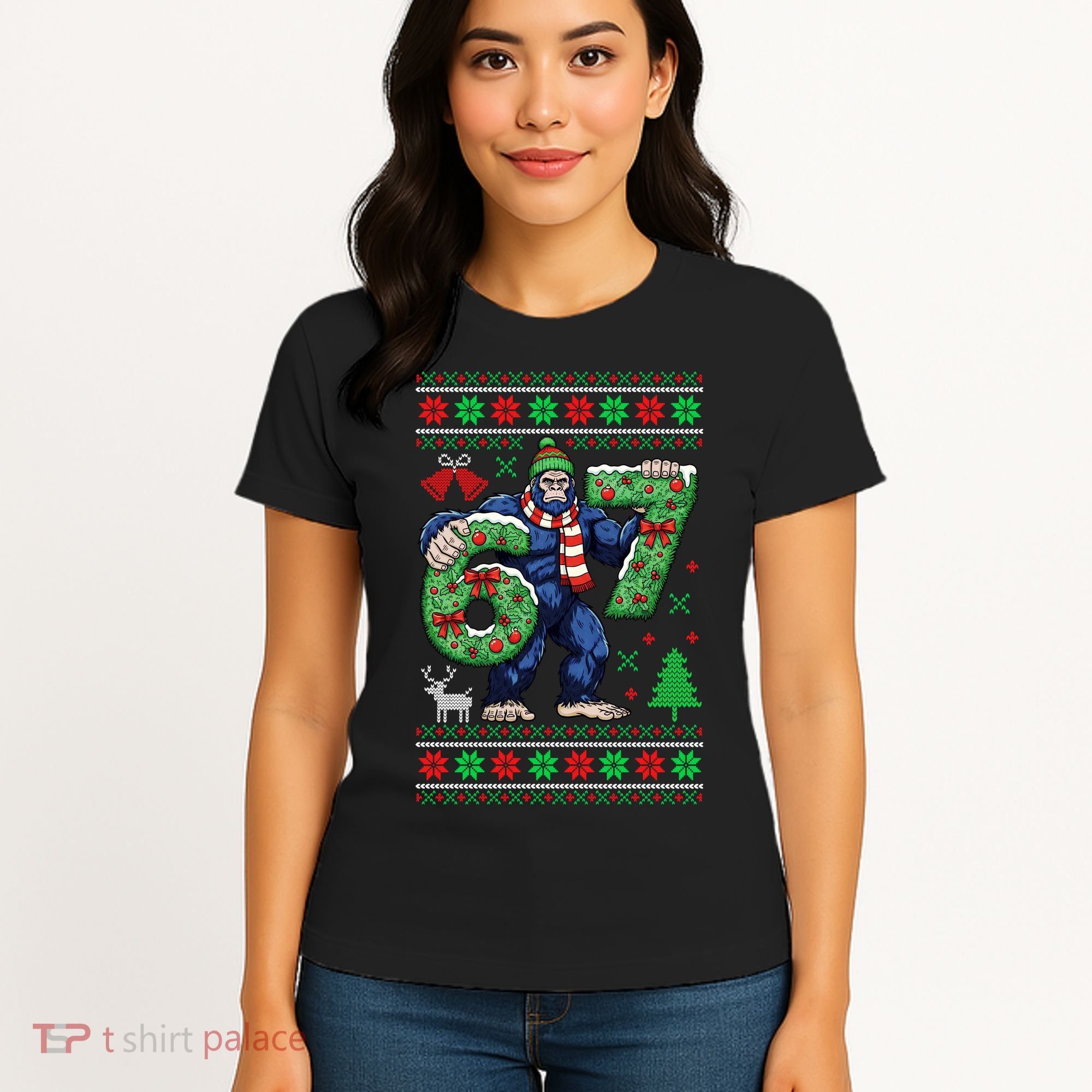 Ugly Christmas Sweater 6-7 Meme Bigfoot Santa 67 Women's T-Shirt