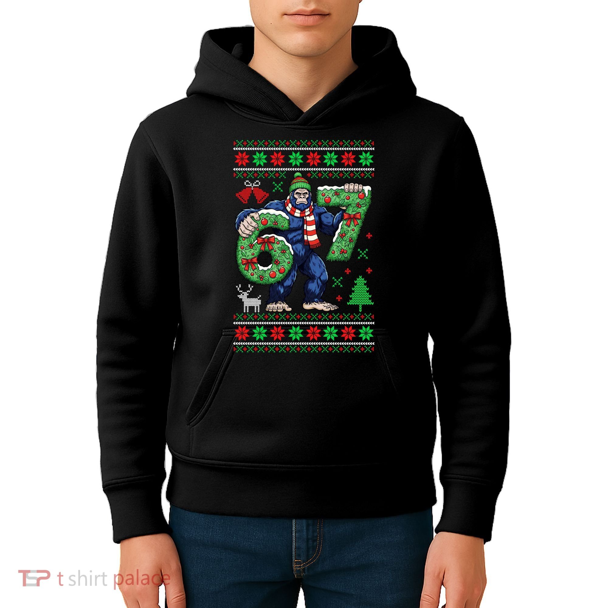 Ugly Christmas Sweater 6-7 Meme Bigfoot Santa 67 Kids Hoodie