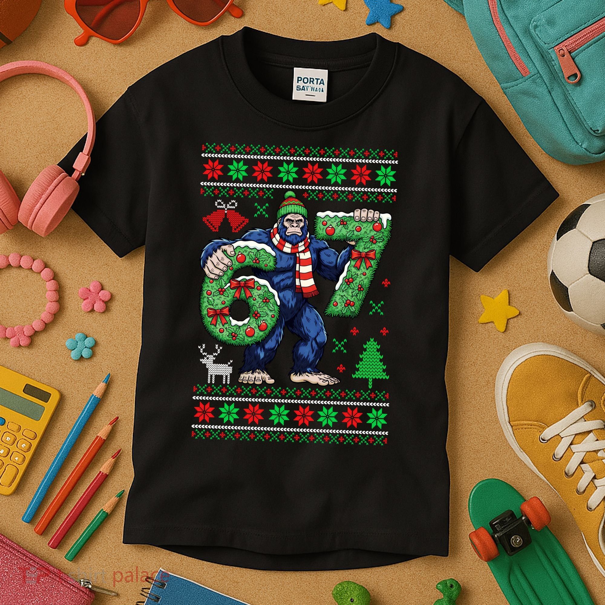 Ugly Christmas Sweater 6-7 Meme Bigfoot Santa 67 Kids T-Shirt