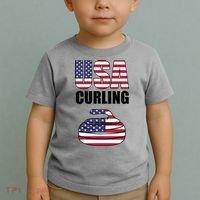 USA Curling Team Flag Sport Toddler T-Shirt thumb 2