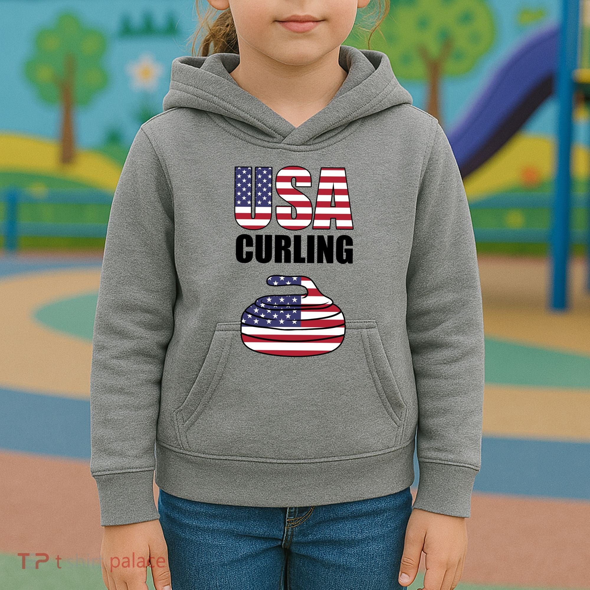 USA Curling Team Flag Sport Kids Hoodie