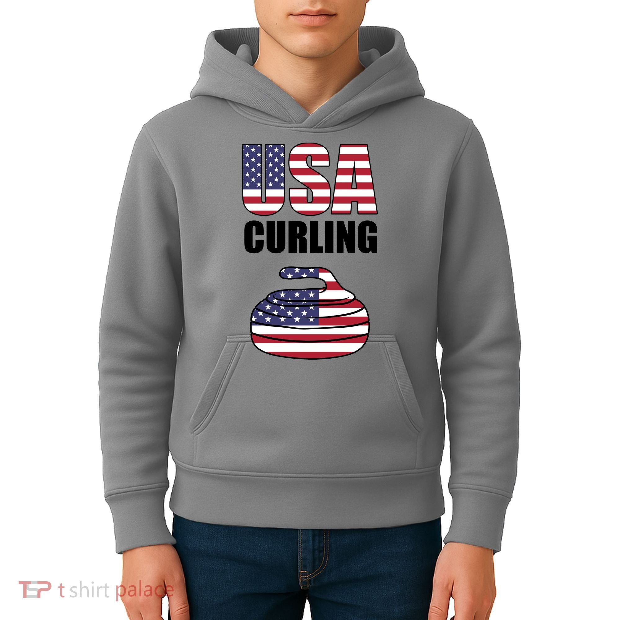 USA Curling Team Flag Sport Kids Hoodie