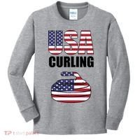 USA Curling Team Flag Sport Kids Long Sleeve Shirt thumb 0