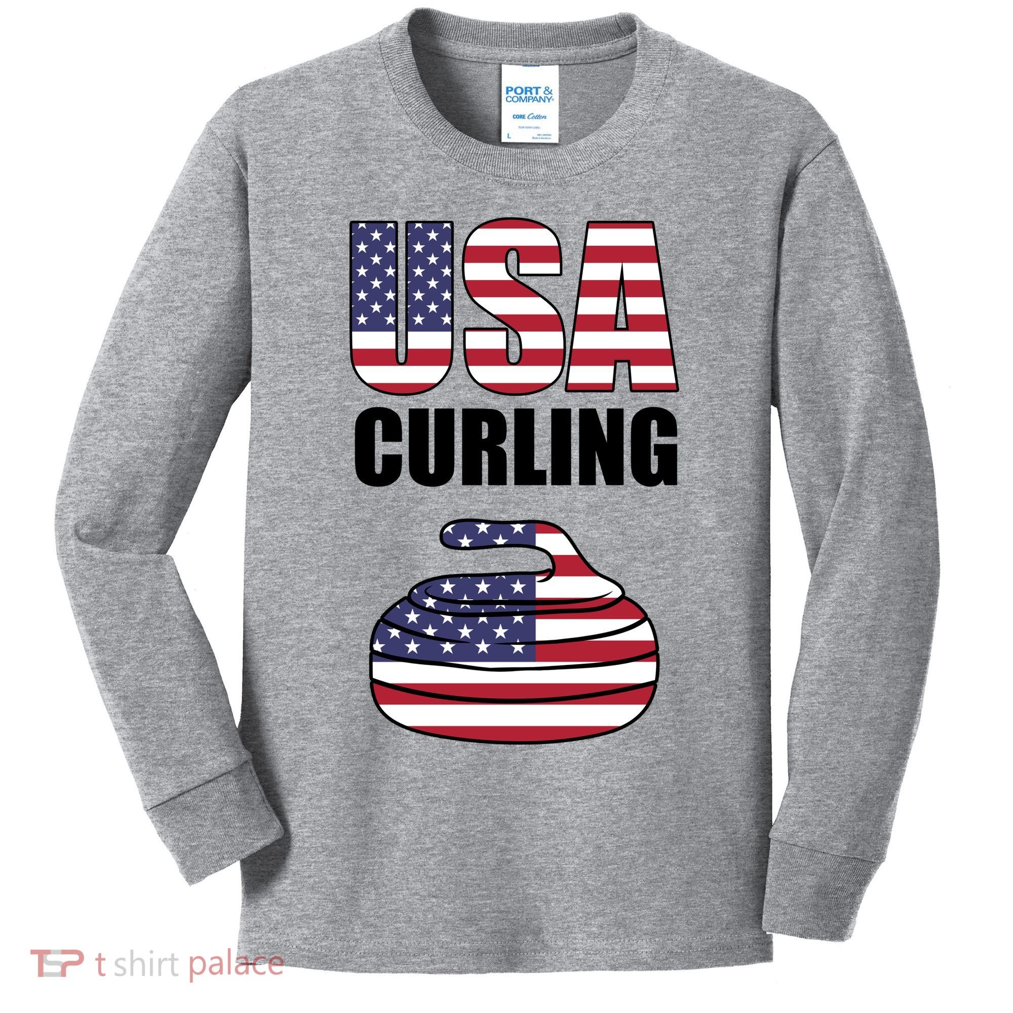 USA Curling Team Flag Sport Kids Long Sleeve Shirt