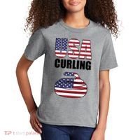 USA Curling Team Flag Sport Kids T-Shirt thumb 2