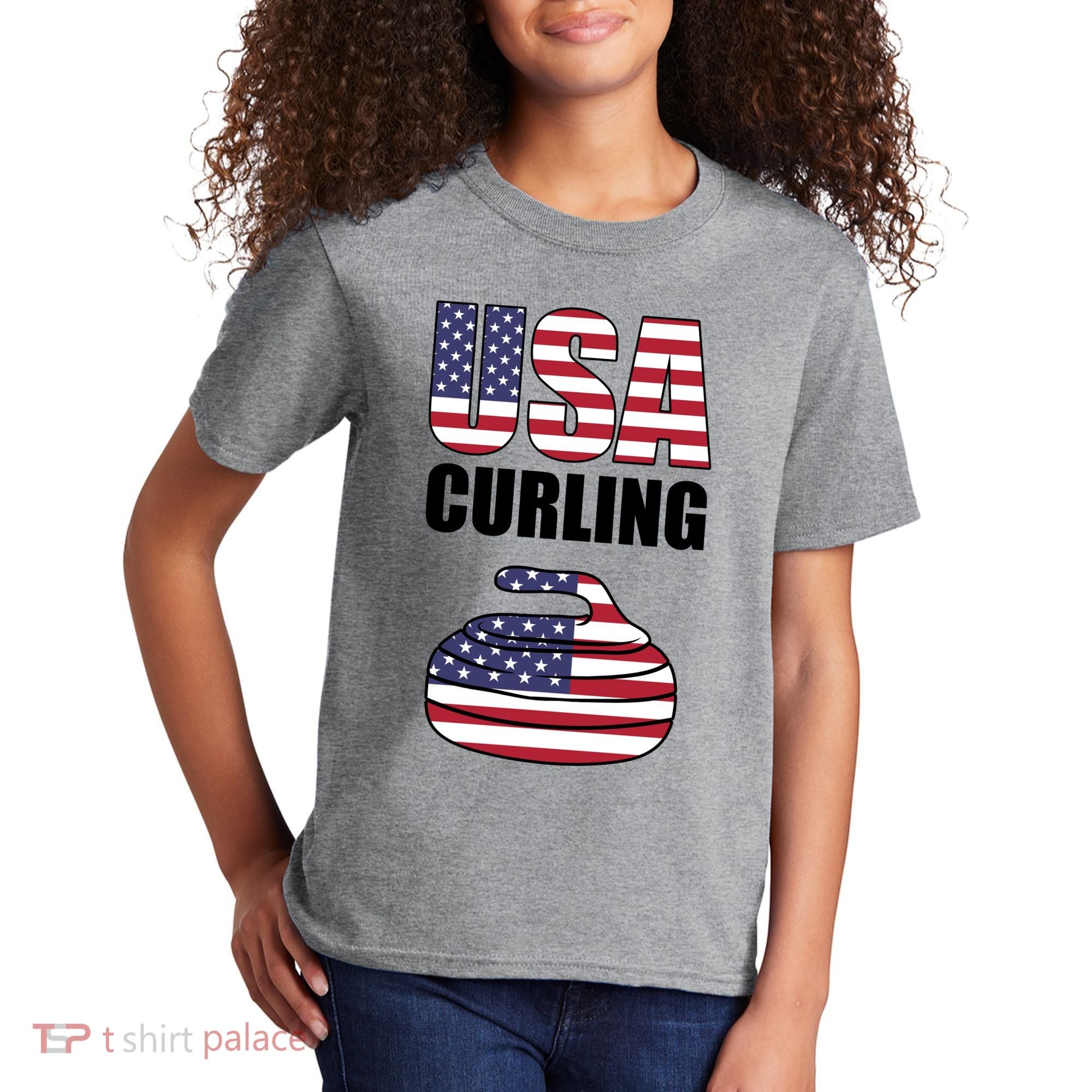 USA Curling Team Flag Sport Kids T-Shirt