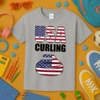 USA Curling Team Flag Sport Kids T-Shirt thumb 3