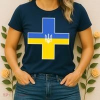 Ukrainian Cross Ukraine Support Stand With Pray Women's T-Shirt thumb 2