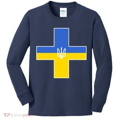Ukrainian Cross Ukraine Support Stand With Pray Kids Long Sleeve Shirt