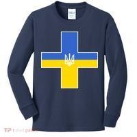 Ukrainian Cross Ukraine Support Stand With Pray Kids Long Sleeve Shirt thumb 0