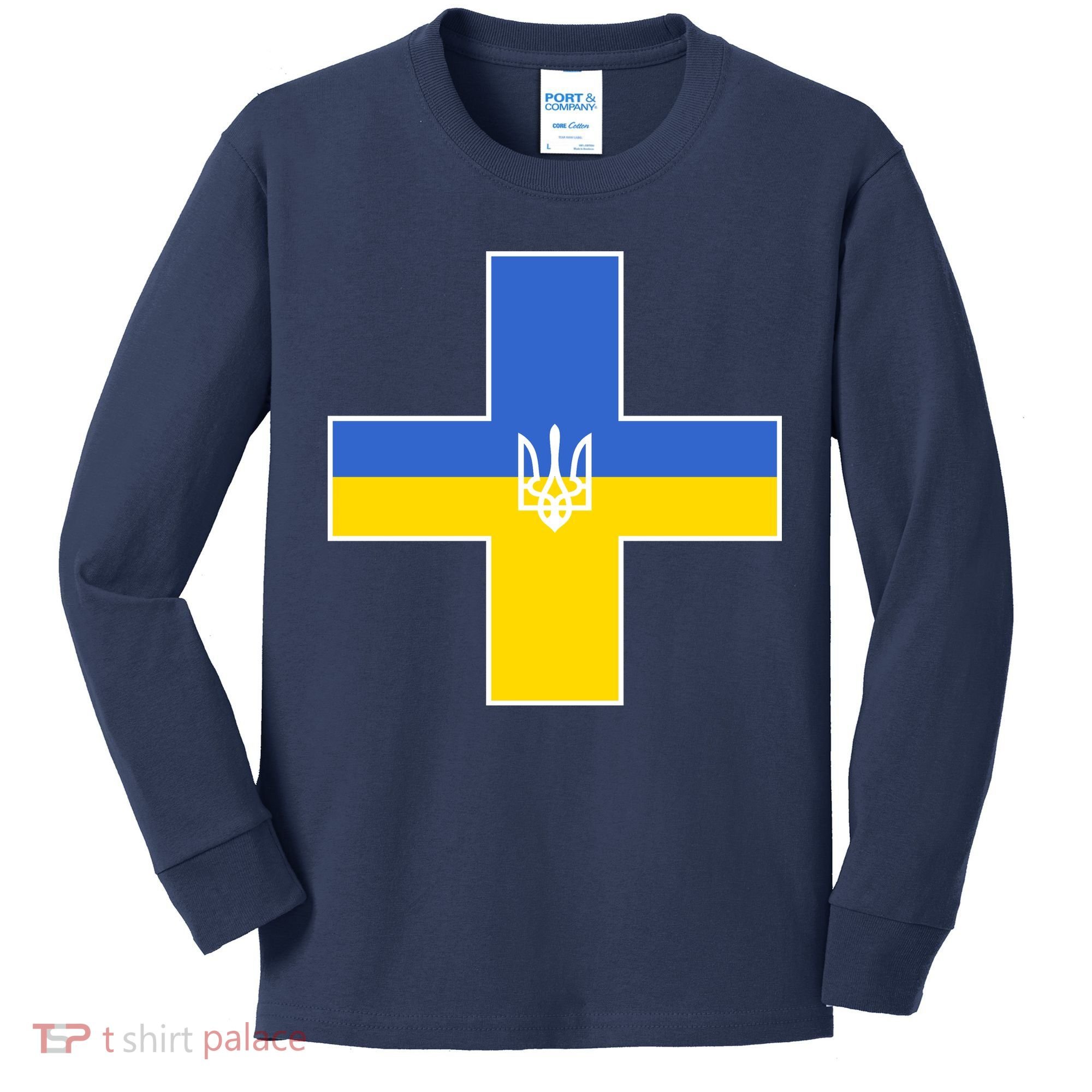 Ukrainian Cross Ukraine Support Stand With Pray Kids Long Sleeve Shirt