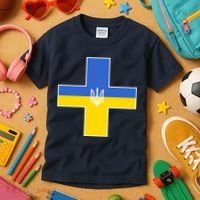 Ukrainian Cross Ukraine Support Stand With Pray Kids T-Shirt thumb 3