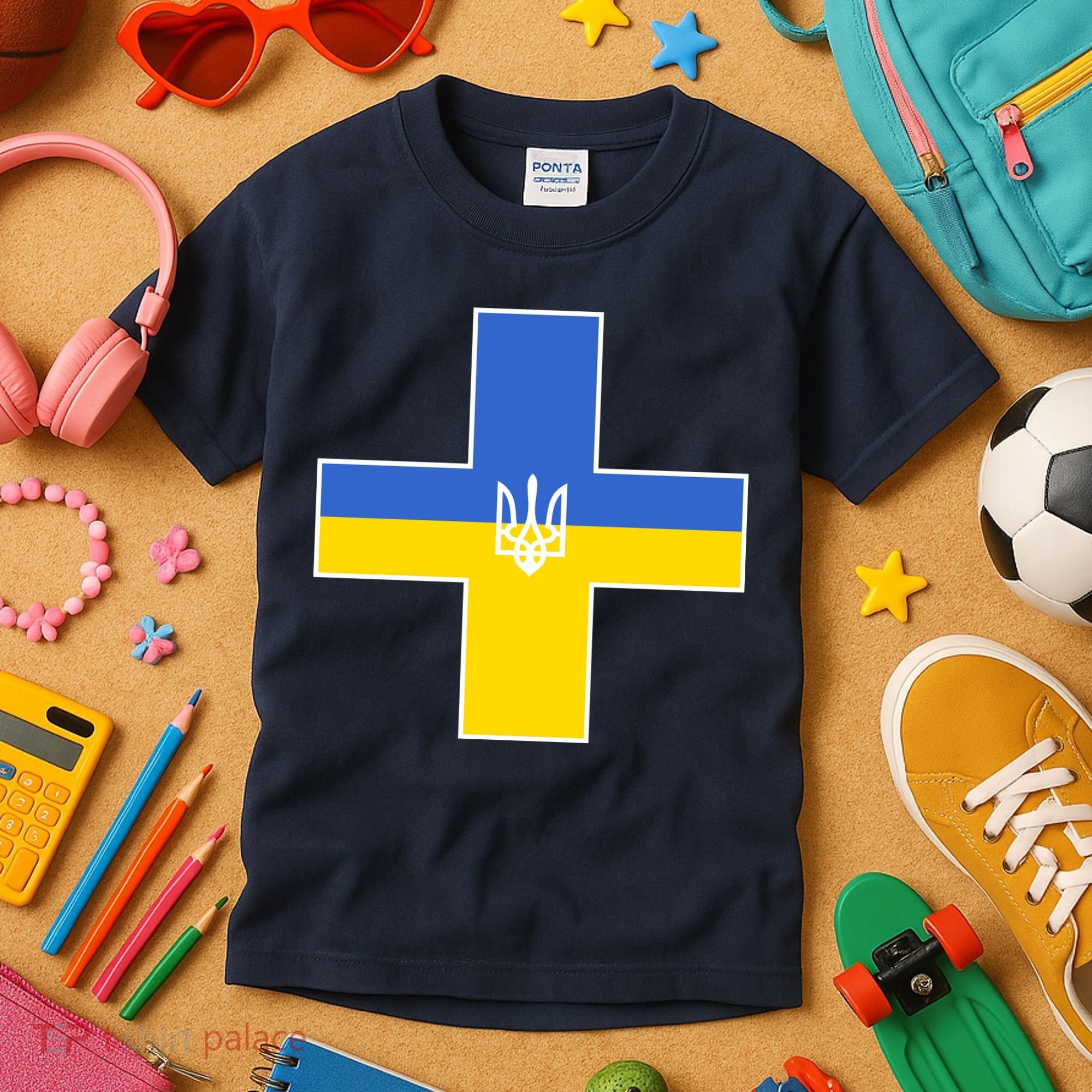 Ukrainian Cross Ukraine Support Stand With Pray Kids T-Shirt