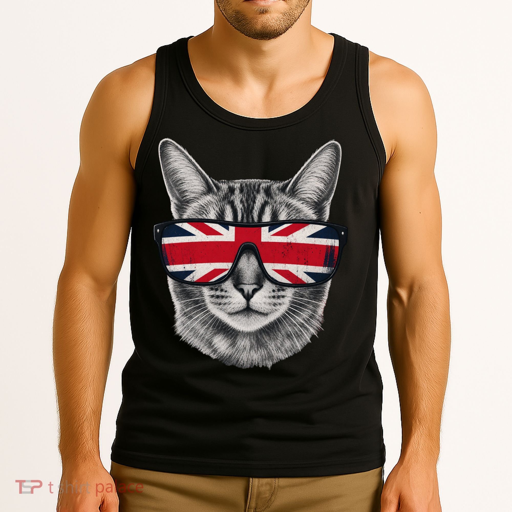 UK Cat Union Jack Flag United Kingdom Kitten England Tank Top