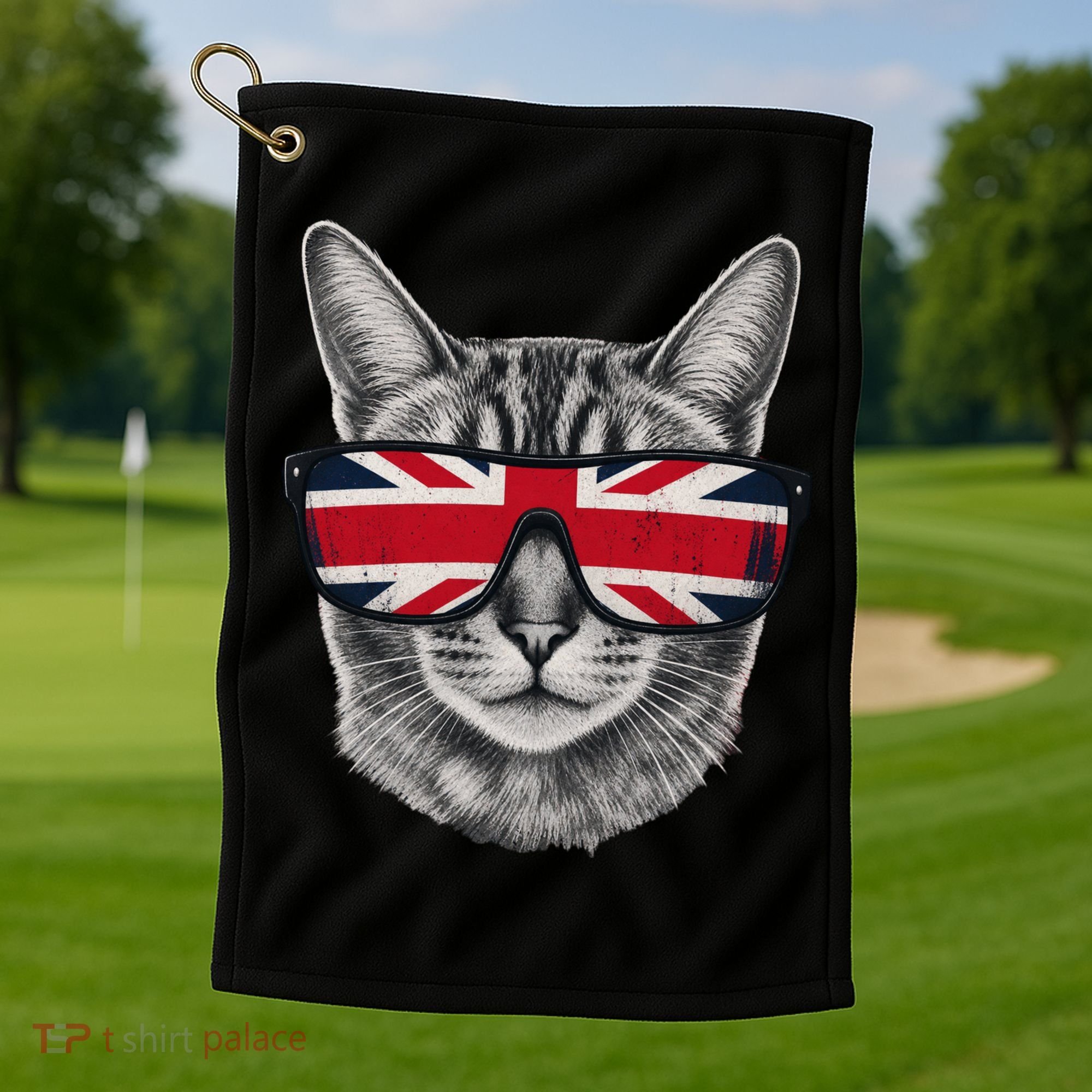UK Cat Union Jack Flag United Kingdom Kitten England Golf Towel