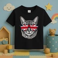 UK Cat Union Jack Flag United Kingdom Kitten England Toddler T-Shirt thumb 3
