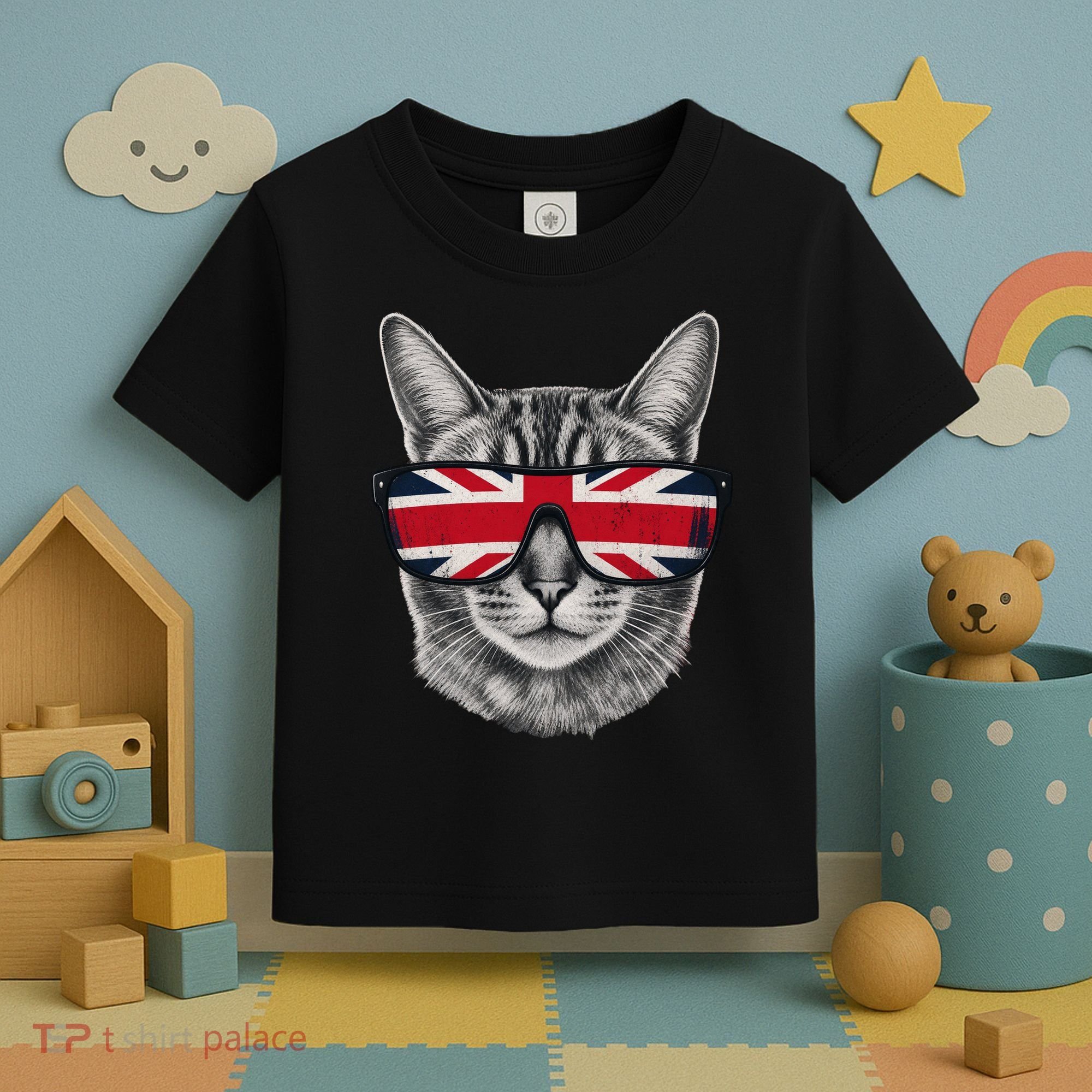 UK Cat Union Jack Flag United Kingdom Kitten England Toddler T-Shirt