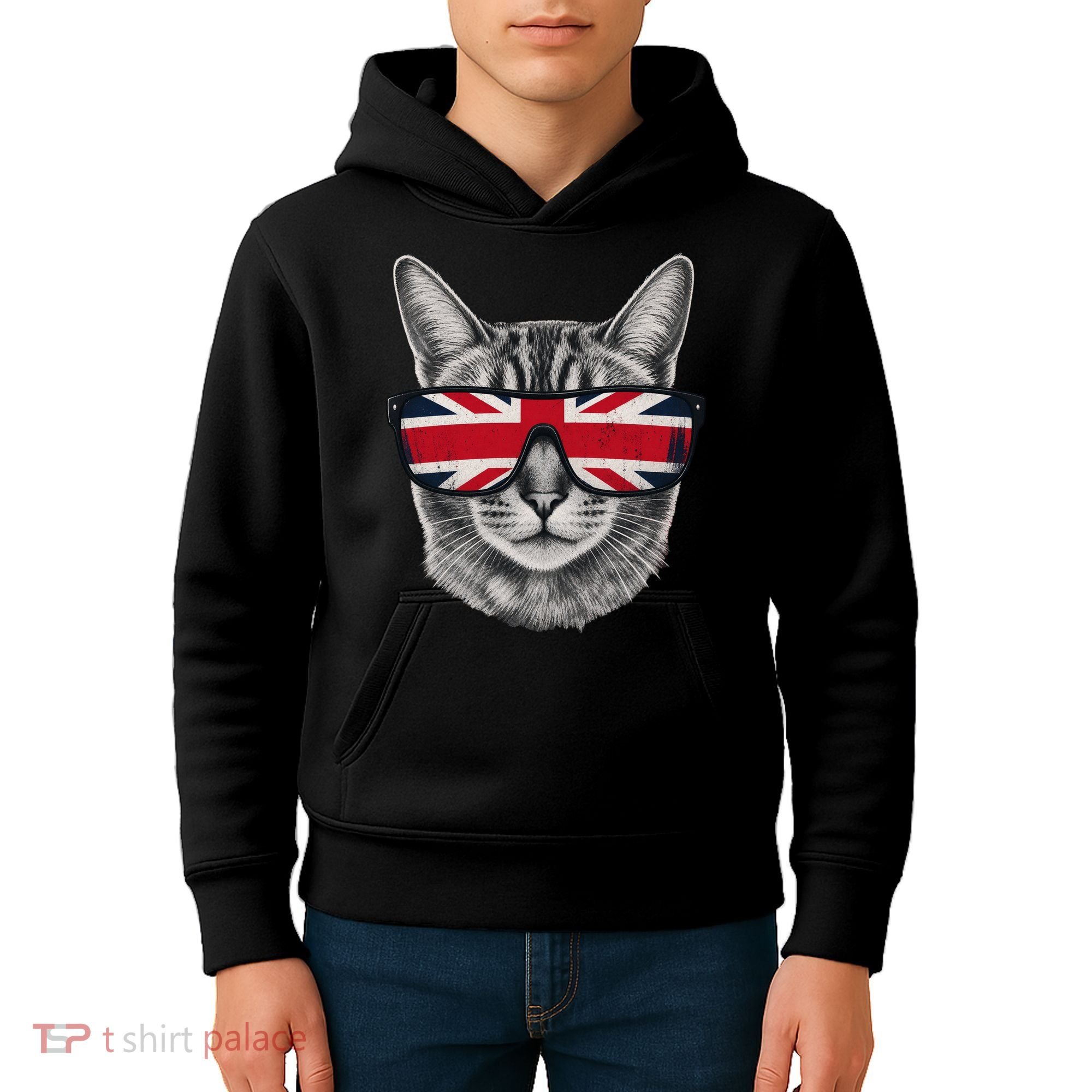 UK Cat Union Jack Flag United Kingdom Kitten England Kids Hoodie
