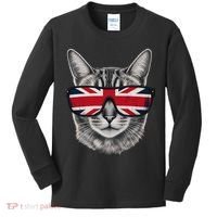 UK Cat Union Jack Flag United Kingdom Kitten England Kids Long Sleeve Shirt thumb 0