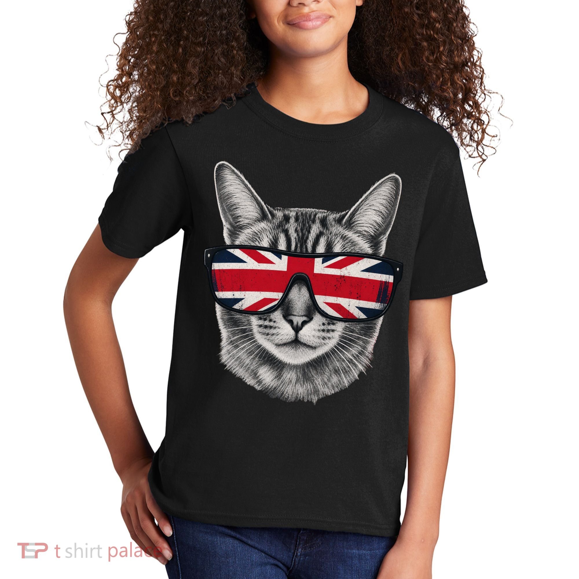 UK Cat Union Jack Flag United Kingdom Kitten England Kids T-Shirt